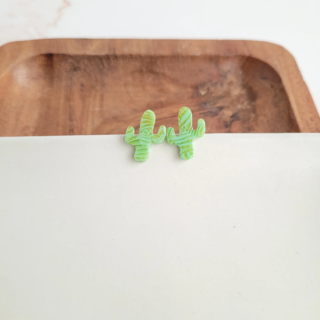 Green Cactus Stud Earrings