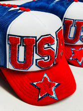 Load image into Gallery viewer, USA Chenille Trucker Hat
