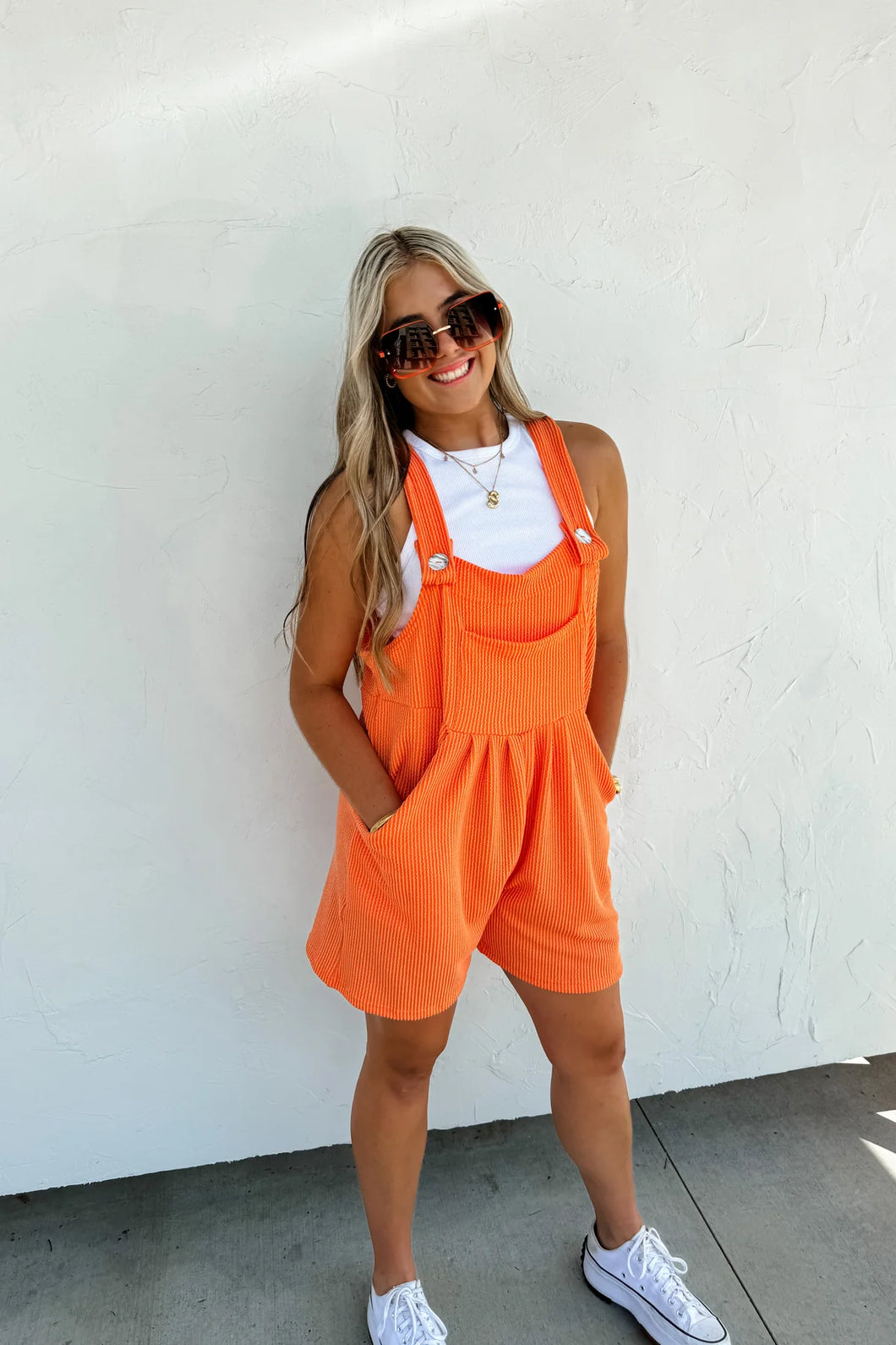 Peachy Ribbed Short Overall