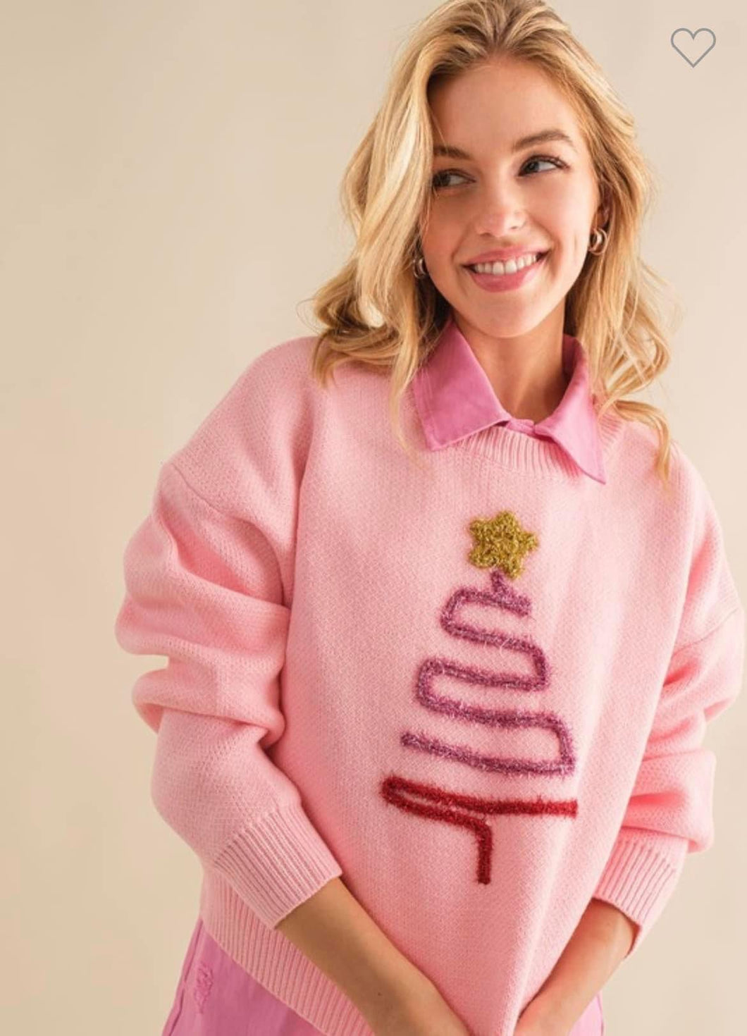 Pink Tinsel Tree Sweater