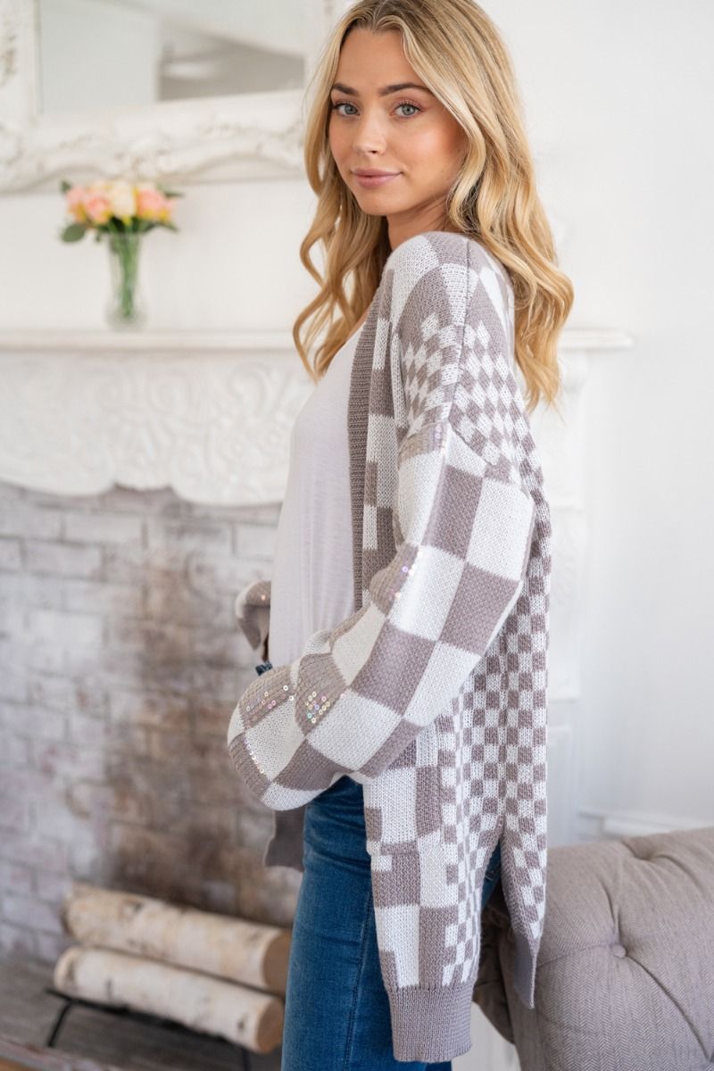 Shimmered Taupe Checker Cardigan
