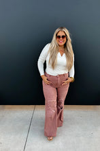 Load image into Gallery viewer, Mauve Wide Leg Distressed Jeans
