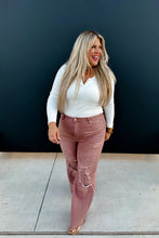 Load image into Gallery viewer, Mauve Wide Leg Distressed Jeans
