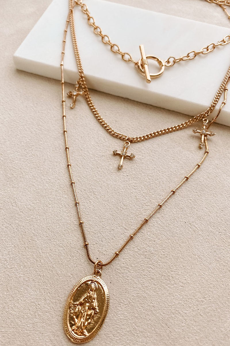 The Gold Multichain Mary Necklace
