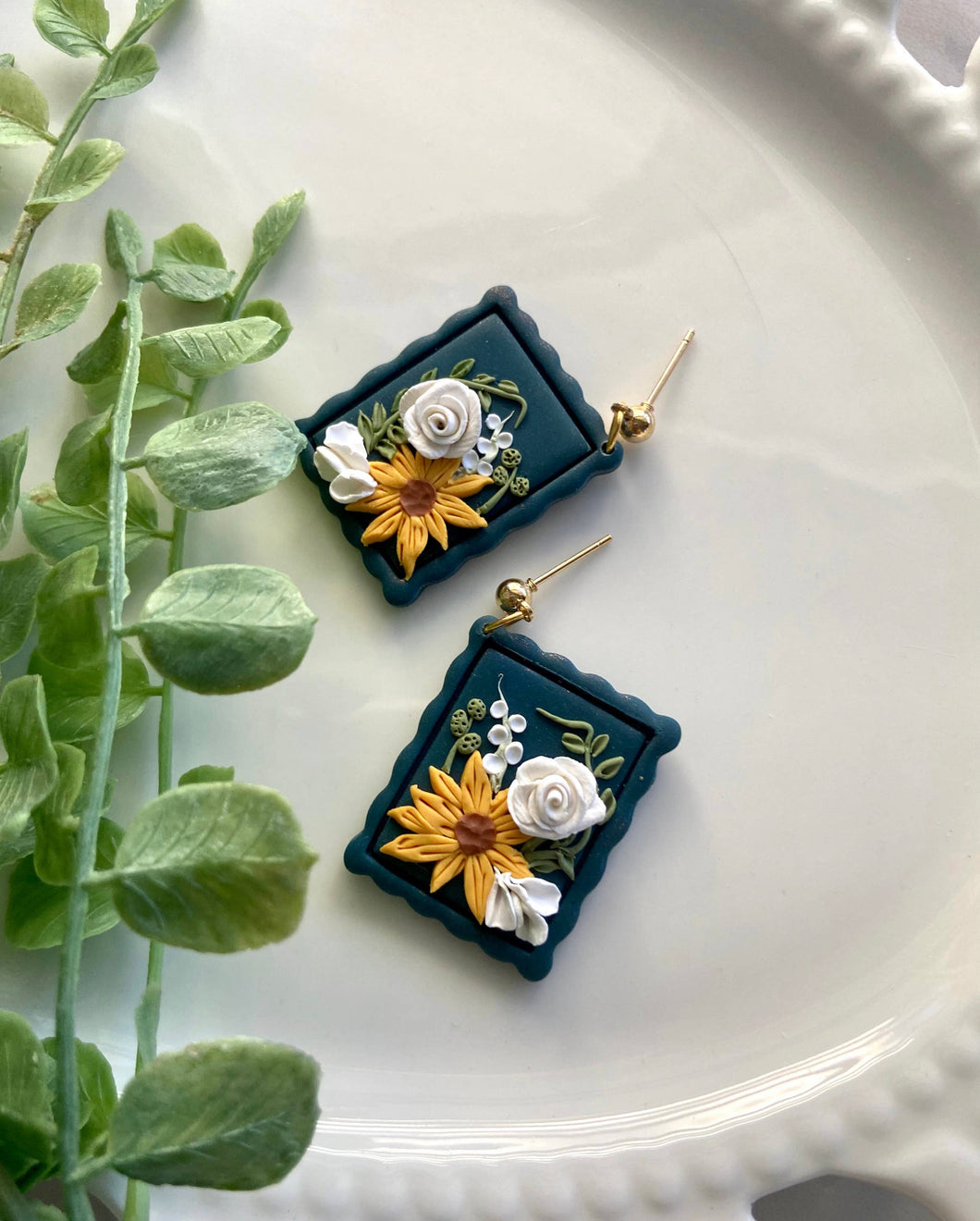 Sunflower Garden Stamp Clay Earrings