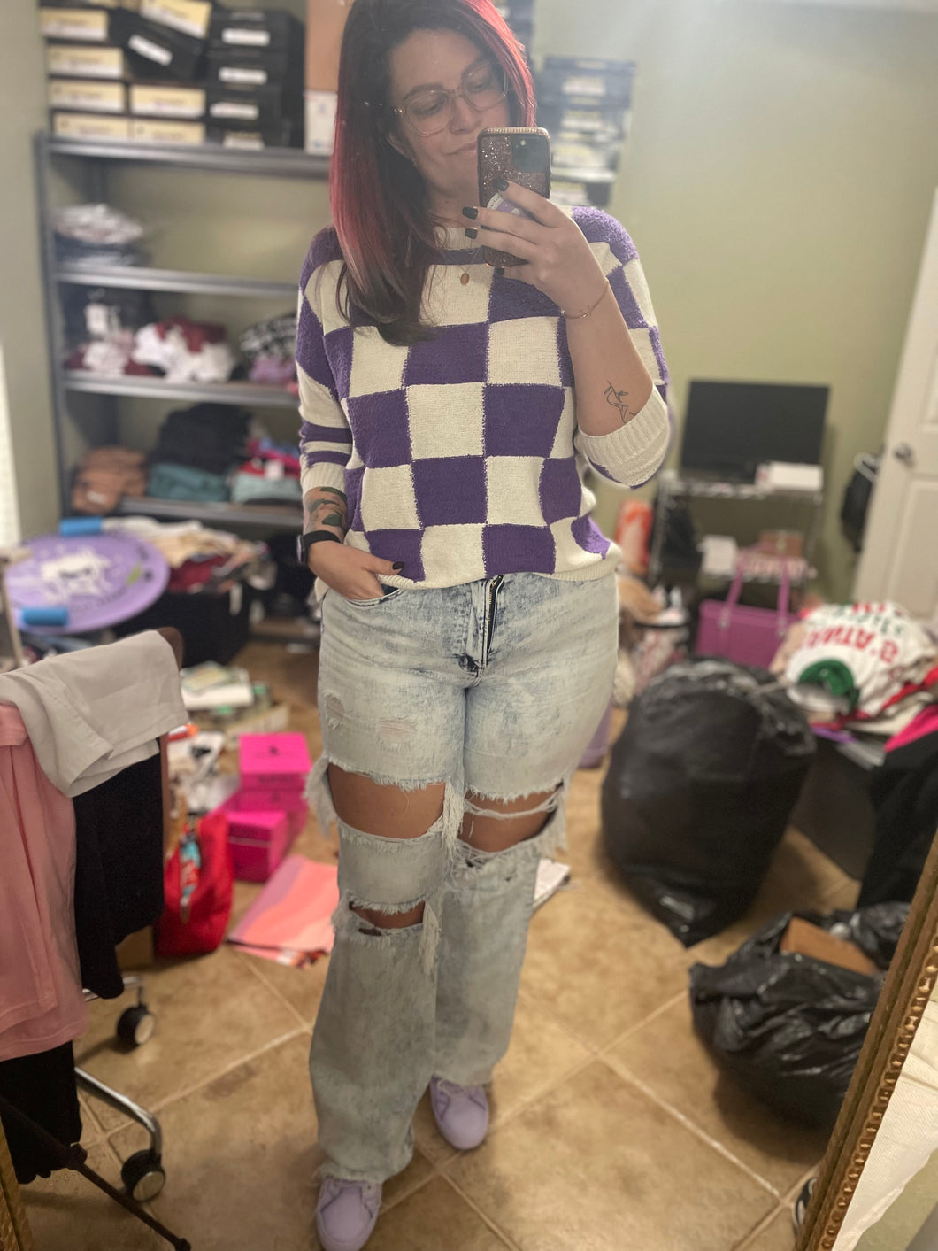 Purple Checker Sweater