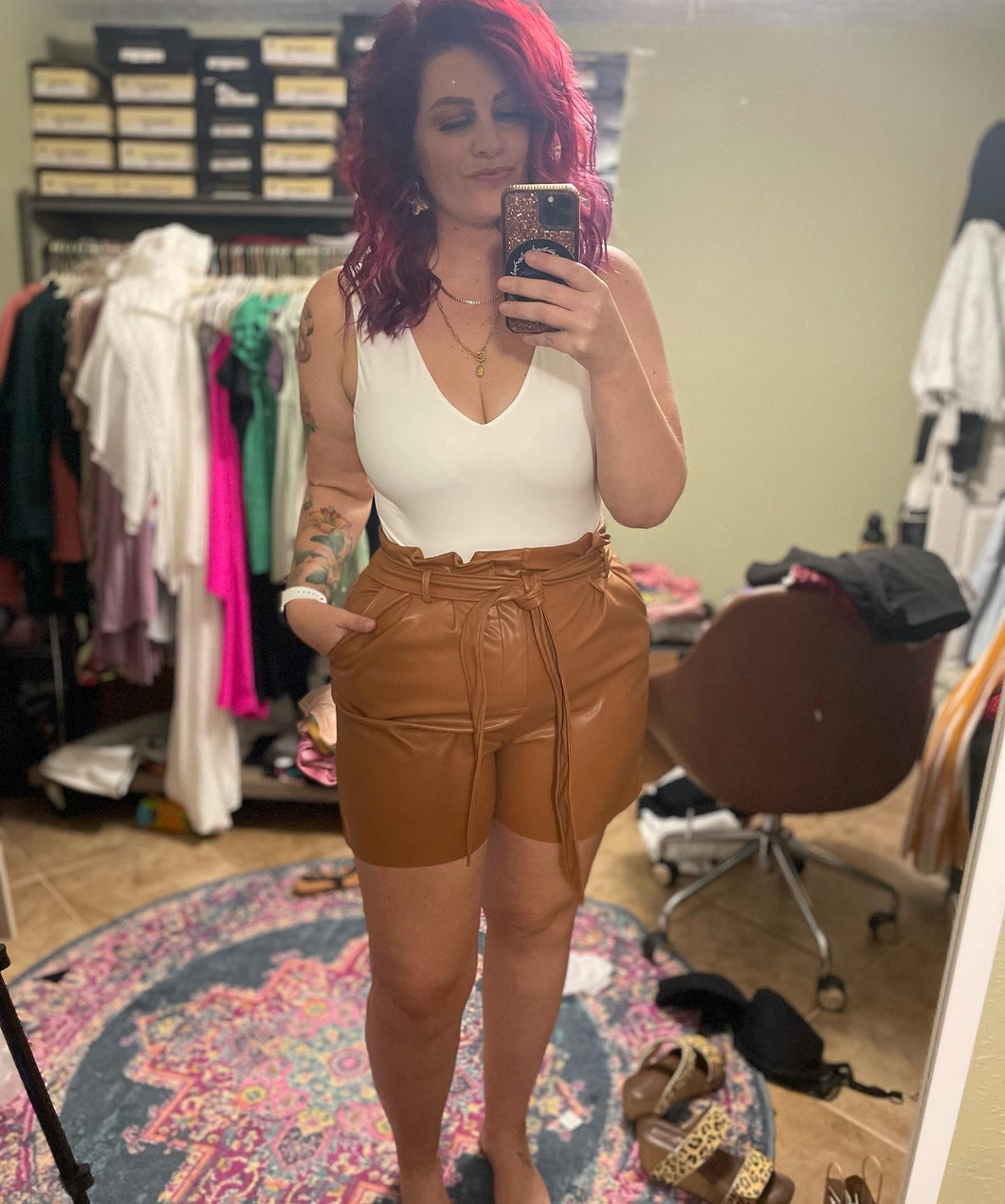 Paperbag Leather Shorts