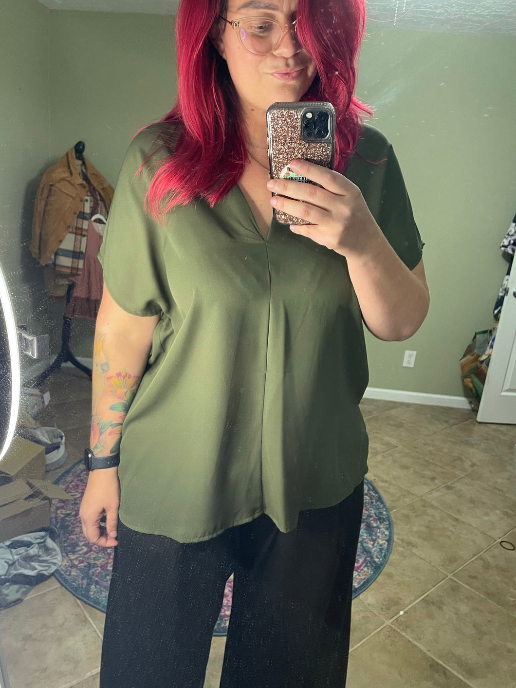 Olive Branch V-Neck Top