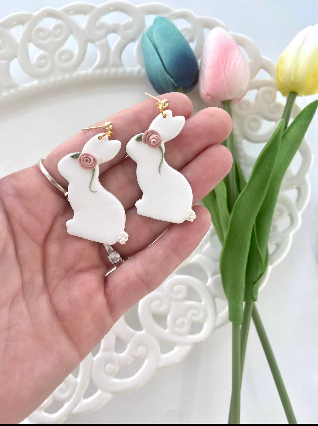 Rosie Cottontail Clay Earrings